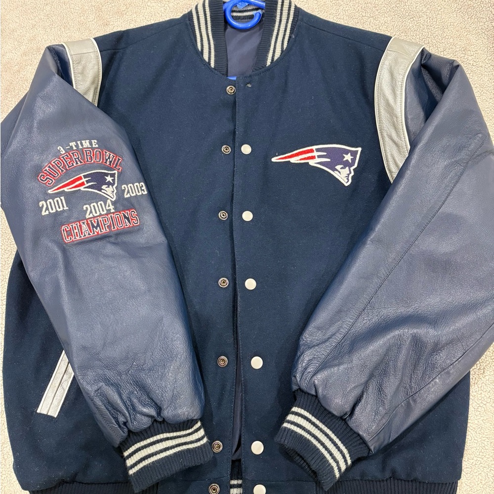 New England Patriots Varsity Jacket – Size Large, 3-Time Super Bowl Champs